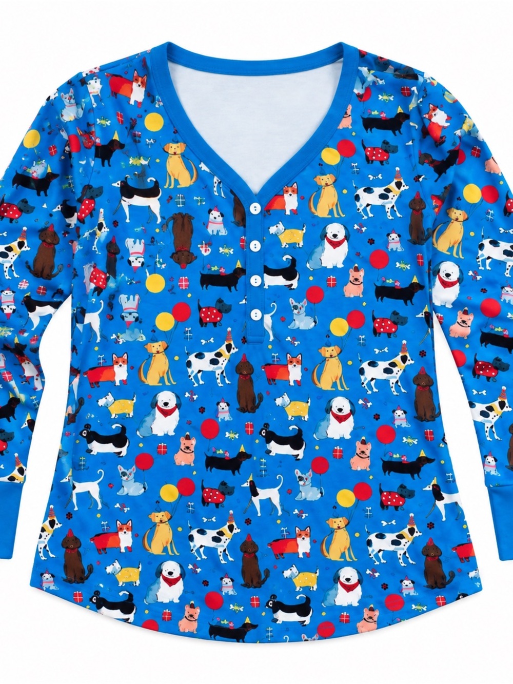 Womens Bright Blue Dog-Print Pajama Set